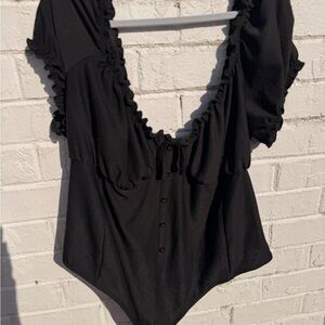 Black Ruffled Milkmaid Bodysuit